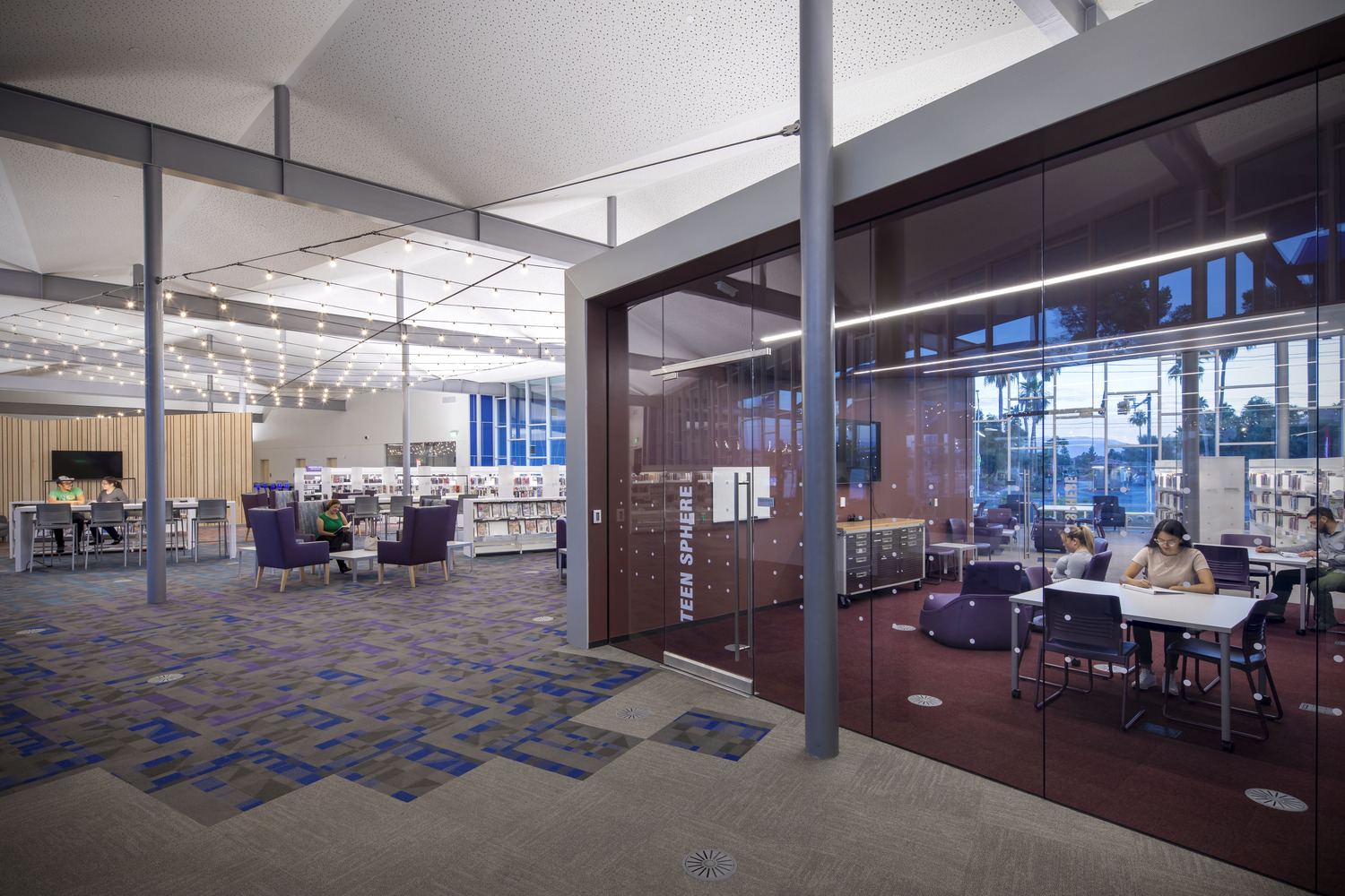 Glass-wrapped community space
