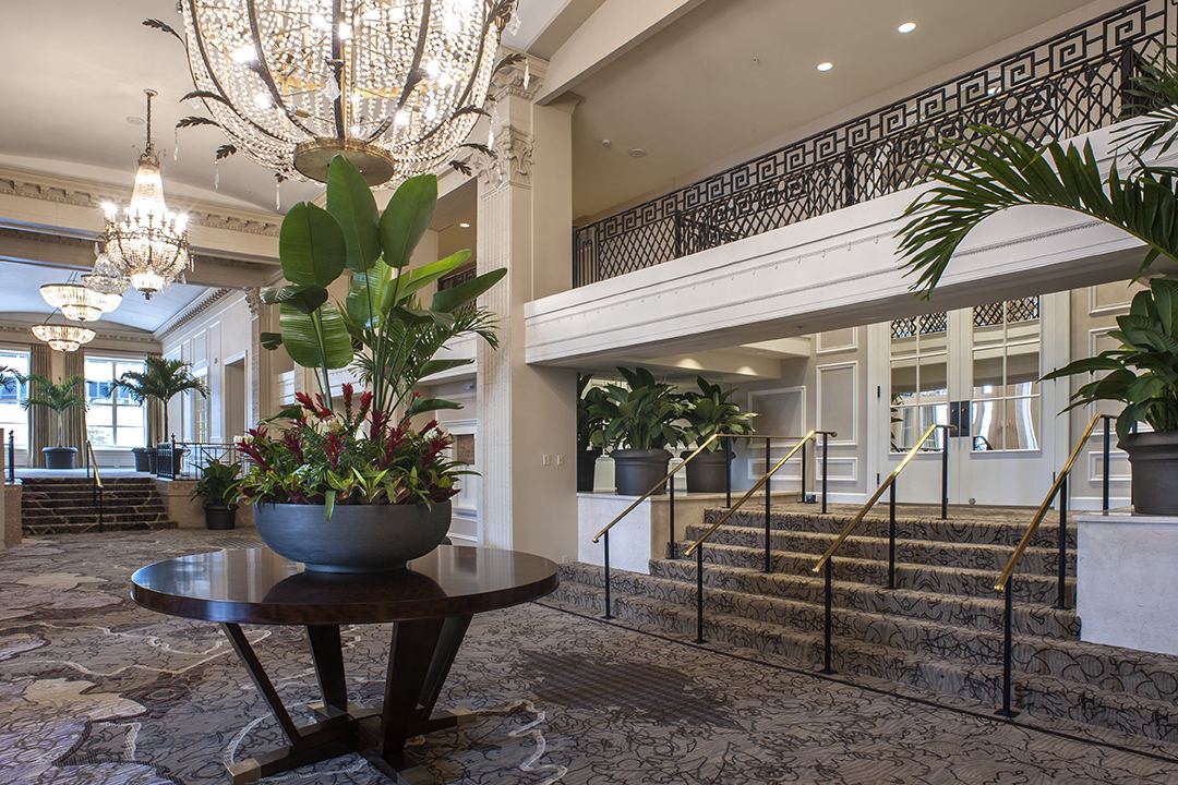 Lobby stair and chandelier