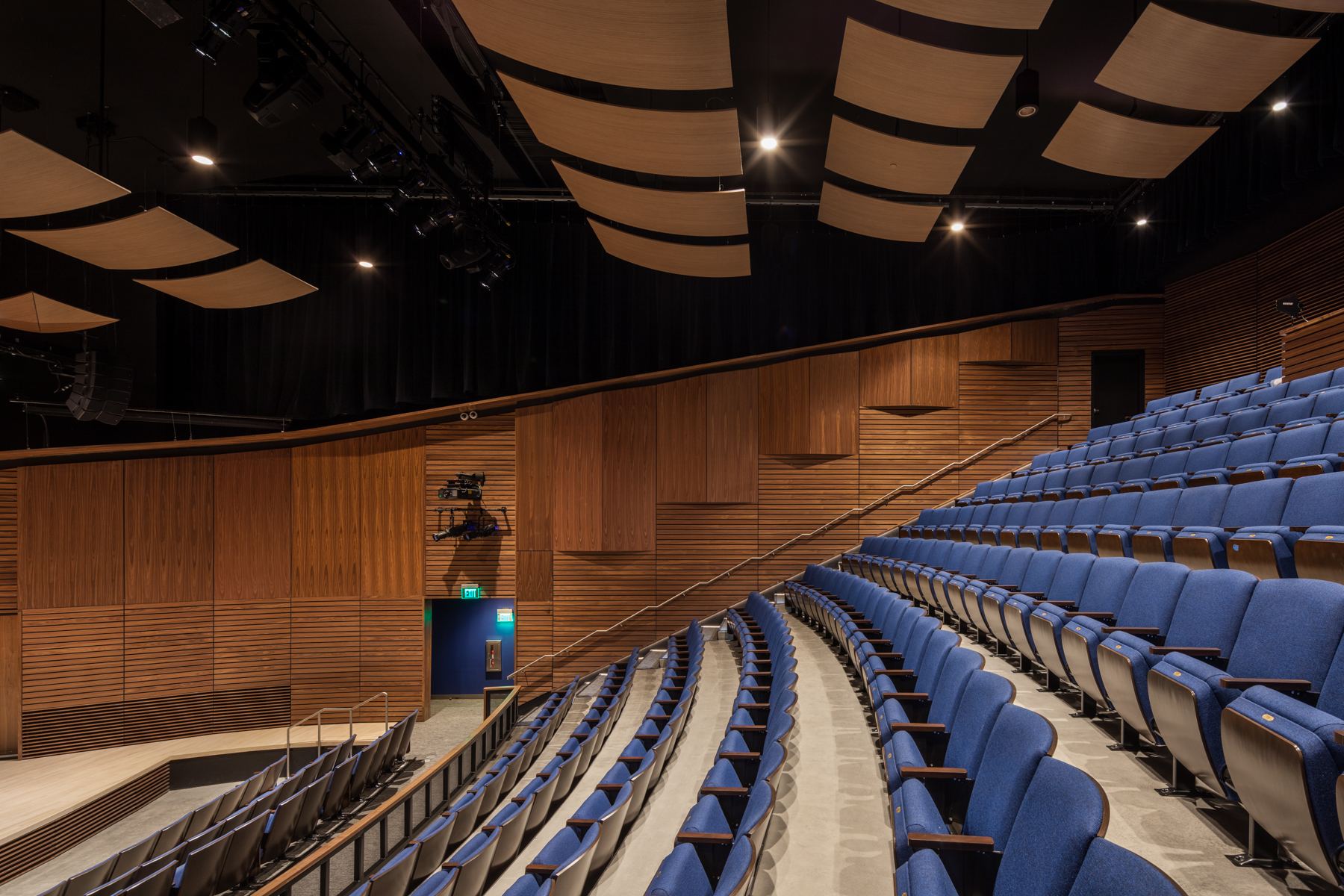 Curved seating and wood finish